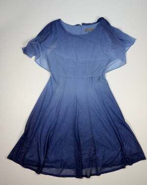 Danny & Nicole Blue Ombre Glitter Cape Sleeve Fit and Flare Dress